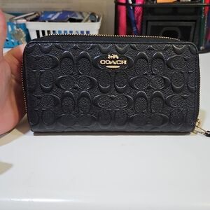 Coach Black Embossed Zip Wallet